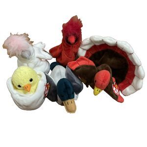 TY Lot Of 5 1990s Retired Bird Beanie Babies Eggbert Jake Mac Kuku Gobbles